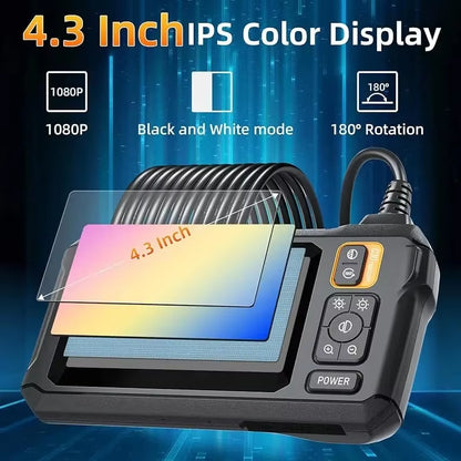 Industrial Endoscope Camera 8Mm HD1080P 4.3Inch IPS Screen 1080P Pipe Inspection Camera for Car Repair IP67 Waterproof 8 LEDS