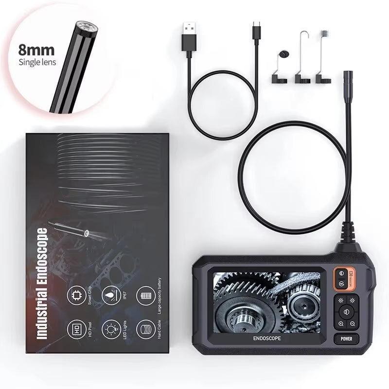 Industrial Endoscope Camera 8Mm HD1080P 4.3Inch IPS Screen 1080P Pipe Inspection Camera for Car Repair IP67 Waterproof 8 LEDS