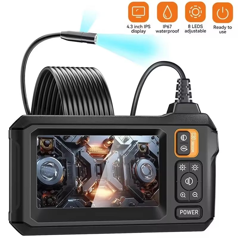 Industrial Endoscope Camera 8Mm HD1080P 4.3Inch IPS Screen 1080P Pipe Inspection Camera for Car Repair IP67 Waterproof 8 LEDS