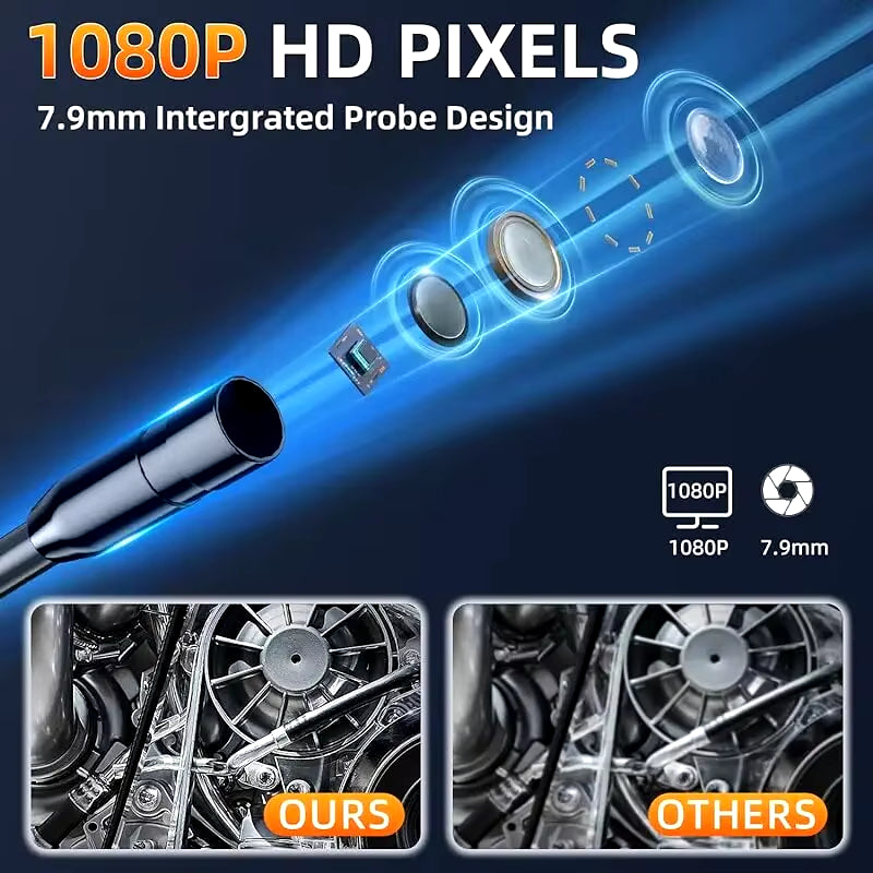 Industrial Endoscope Camera 8Mm HD1080P 4.3Inch IPS Screen 1080P Pipe Inspection Camera for Car Repair IP67 Waterproof 8 LEDS