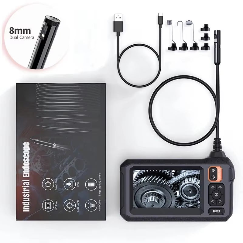 Industrial Endoscope Camera 8Mm HD1080P 4.3Inch IPS Screen 1080P Pipe Inspection Camera for Car Repair IP67 Waterproof 8 LEDS
